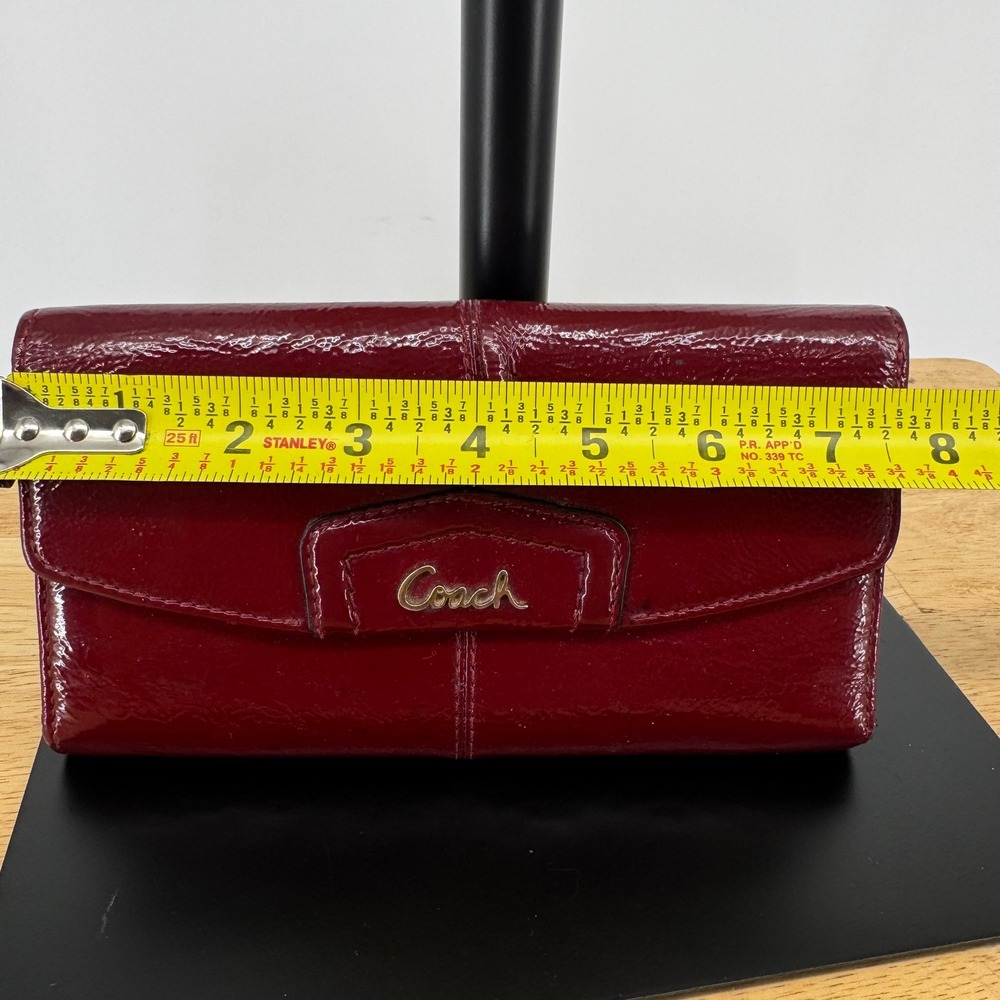 Coach Womens Cherry Red Crinkle Patent Leather Slim Envelope Wallet Logo Plate - Picture 11 of 11